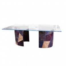 Rectangular glass and steel dining table